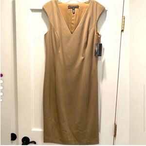 Ralph Lauren Black Label NEW cap sleeve midi dress tan wool blend womens 10